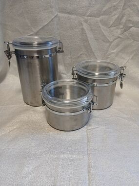 Stainless Steel Airtight Food Storage Canister Set - Silver
